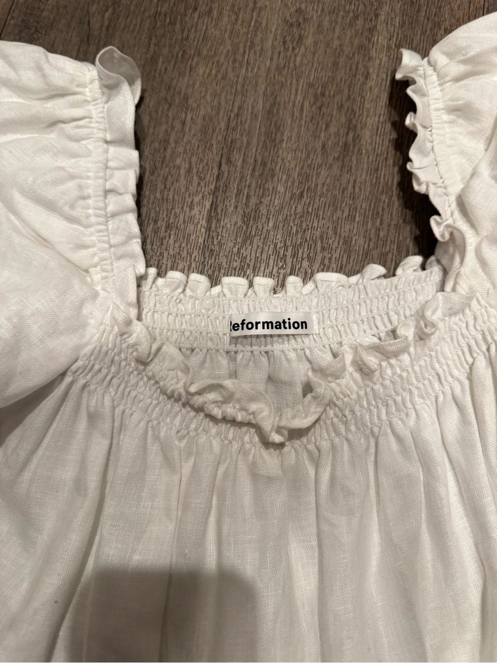 Reformation Linen Sz L White Puff Sleeve Square Neck Mini Dress - Picture 4 of 6